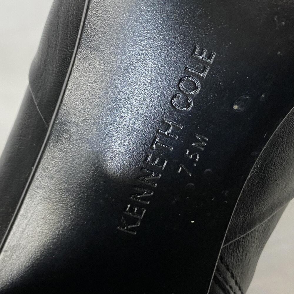 Vintage 90s Kenneth Cole Square Toe Ankle Boots 7.5 Black Leather Chunky Heel - Picture 13 of 15